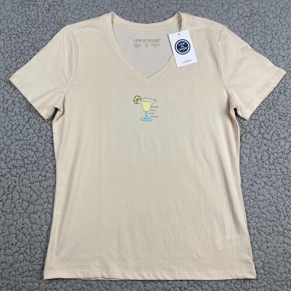 Life is Good Shirt Womens Small Beige Drinks Well With Others Margarita Lime
